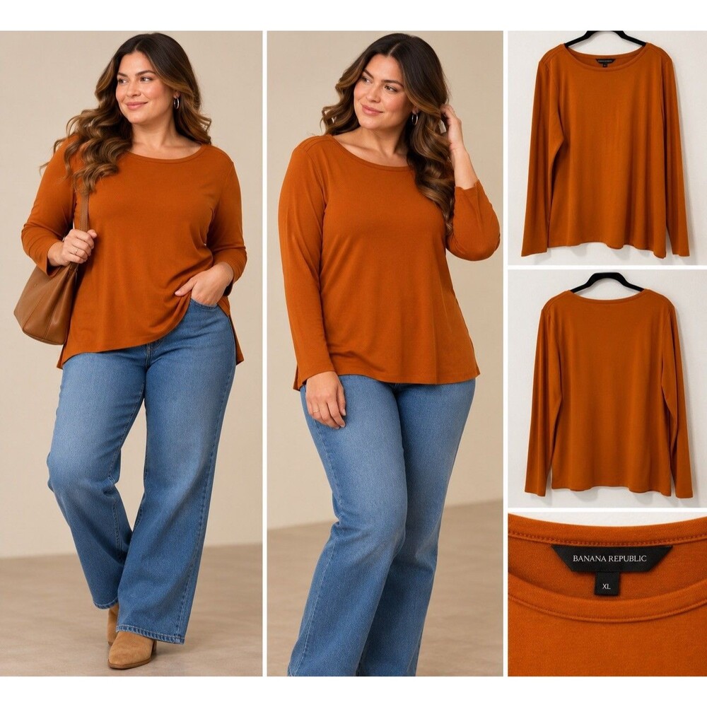 NWT Banana Republic Women's Long Sleeve Crew Neck Top Orange Size XL